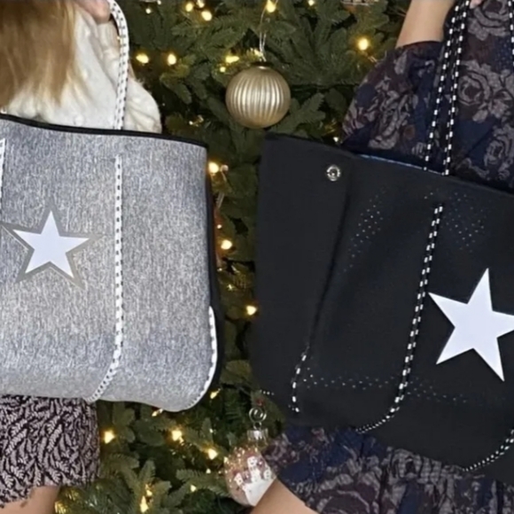 NEW DALLAS HILL Neoprene Tote Bag With Pouchette Grey With Star - Picture 3 of 11